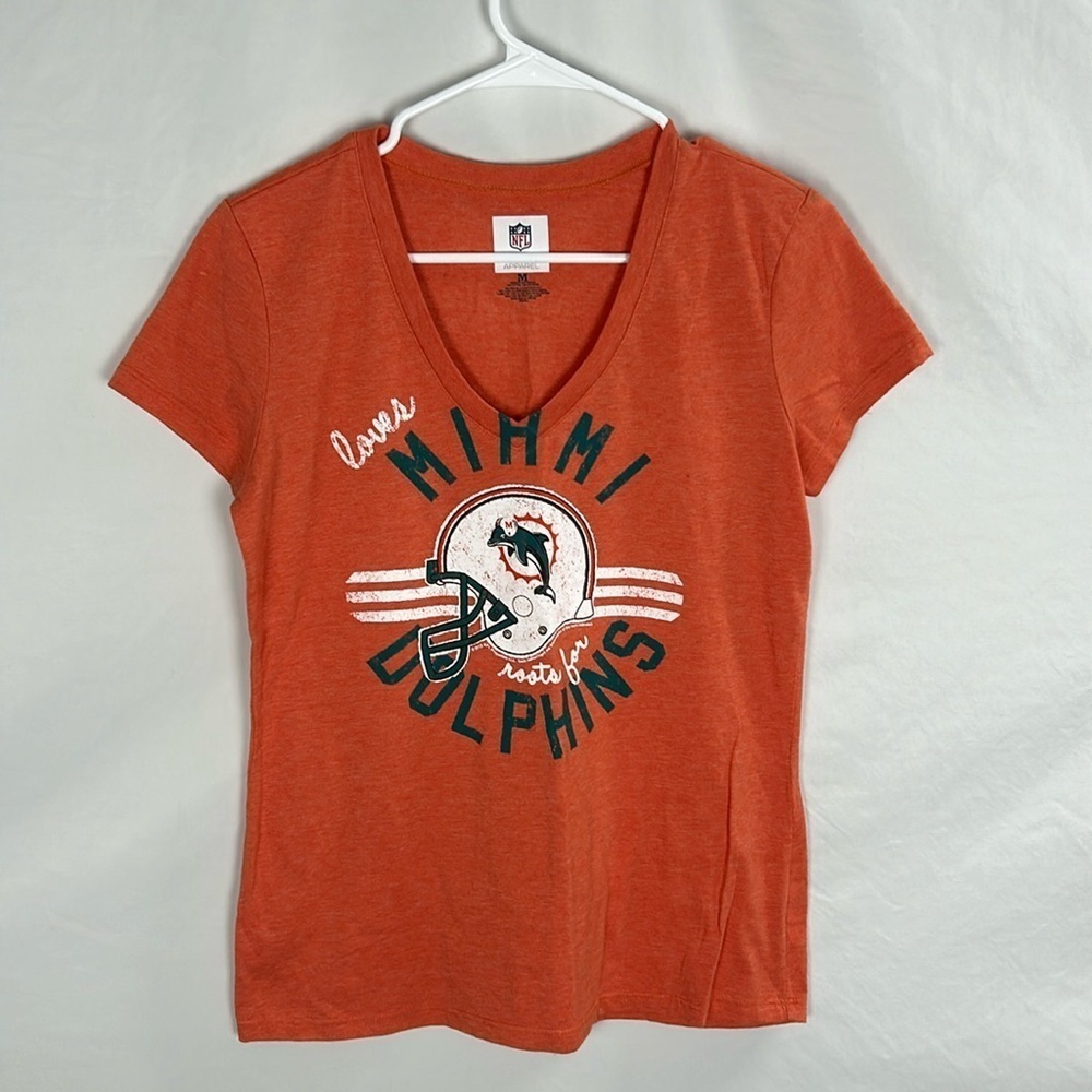 NFL Team Apparel Miami Dolphins Orange V-Neck Short Sleeve Shirt -Size M